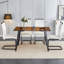 Table And Chair Set Large Modern Rectangular Table With Brown Glass Top Andmetal Legs It Is Equipped With Soft And Comtable PU Seats, Faux Leather Upholstered Seats, And Sturdy Metal Legs