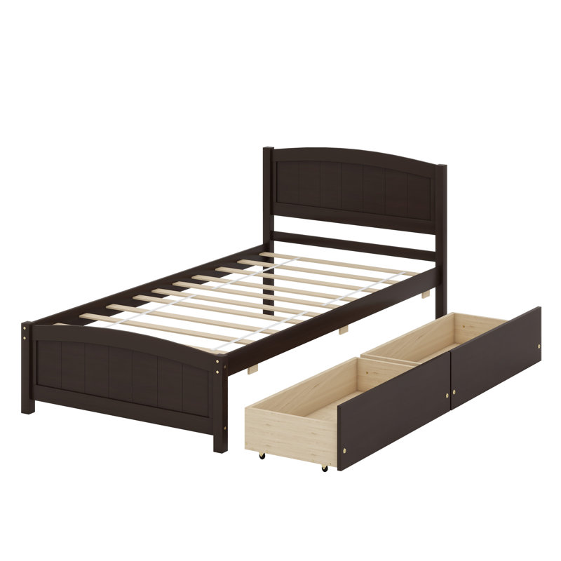Lit plateforme simple avec deux tiroirs, Espresso