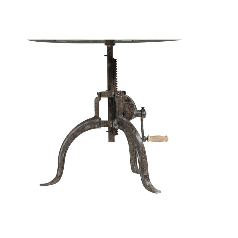 Table basse ronde rustique beige 28 "avec manivelle réglable Hi-Lo, Naturel, Âge du fer