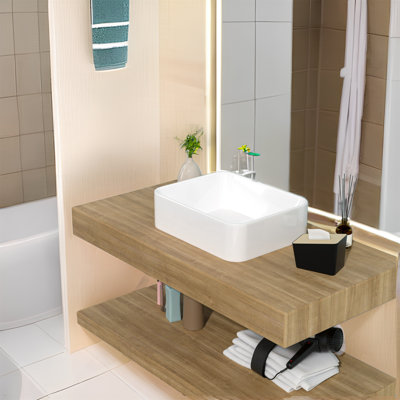 Lavabo de salle de bain vasque rectangulaire en céramique 15 po MONSFEST