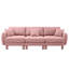 Canapé 3 places en tissu rose avec des pieds cylindriques et distinctifs, confortable pour les séances de lecture