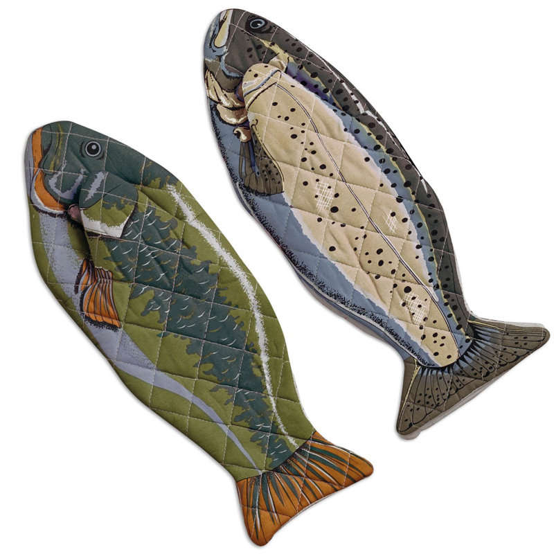 Design Imports Fish Cotton Blend Oven Mitt Set