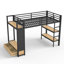 Structure de lit simple simple avec garde-robe, lit mezzanine en métal avec tablettes de rangement et panneau perforé, noir