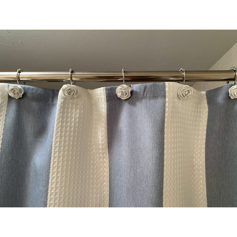 12 pièces de crochets de rideau de douche, crochets de rideau de douche antirouille décoratifs à la maison, résine, fleur rose, crochets, anneaux pour tringles de douche (blanc)