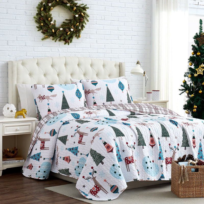 Ensemble de courtepointe réversible en microfibre Winter Wonderland, Courtepointe très grand + 2 taies décoratives
