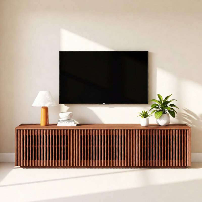 Meuble télé simple en bois ciré, 17.71"H x 62.99"L x 15.74"W