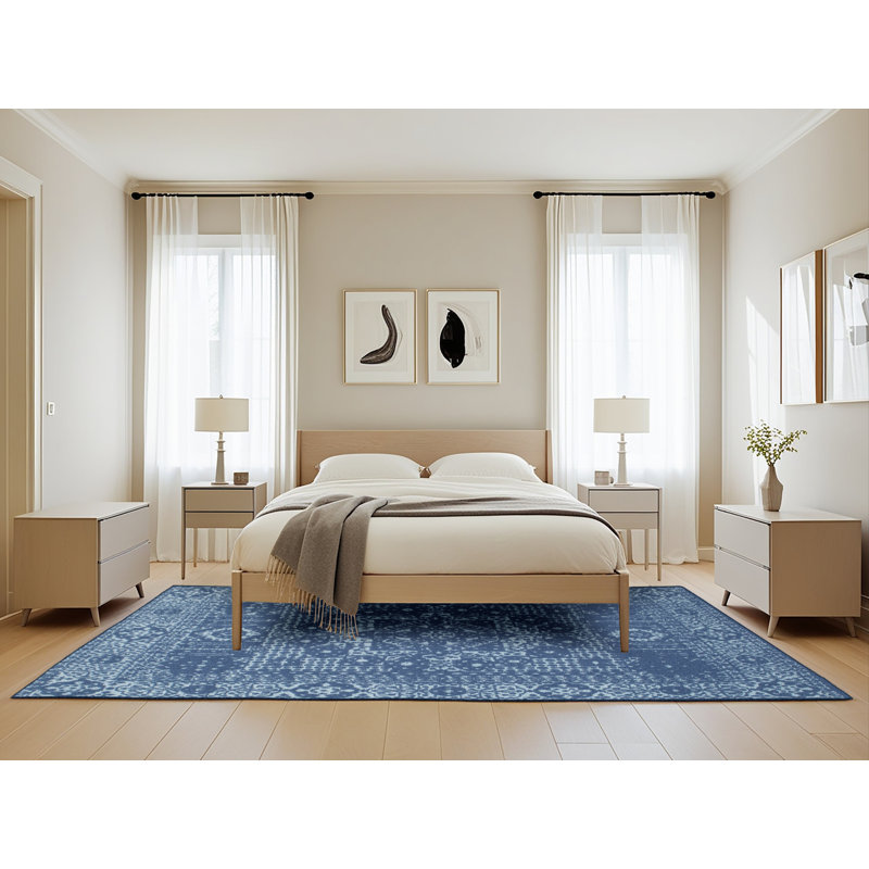 Tapis de zone bleu contemporain, Rectangle 5 pi x 8 pi