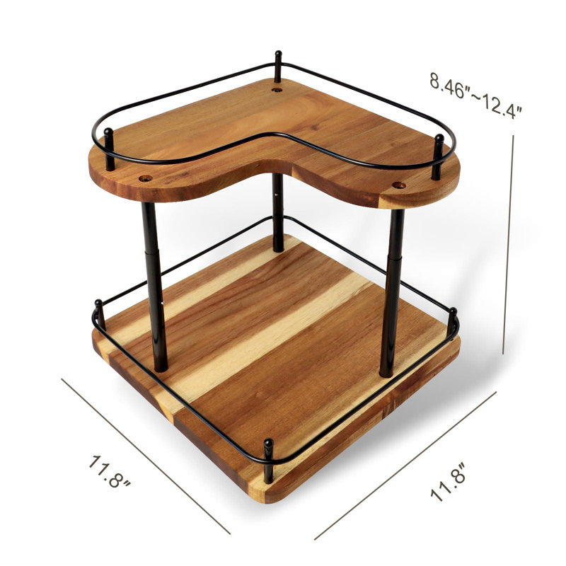 Wooden Spice Rack Organizer Lazy Susans Rotating Countertop 2 Tiered Display Shelf Kitchen Adjustable Height Spinning Spice Rack 11.8INCH Large Capacity Pine Wooden