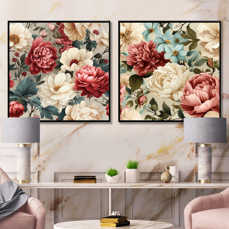 Ingle - ensemble de 2 impressions murales florales, Cadre noir, H 16 po x l 33 po x P 1 po