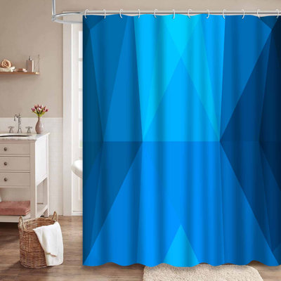 Light Hexagon Geometric Origami Blue Shower Curtain with 12 Hooks