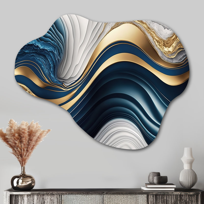 «Abstract Geode Waves Blue I», art mural abstrait asymétrique en métal, sculpture murale en métal, H 27 po x l 35 po x P 1 po