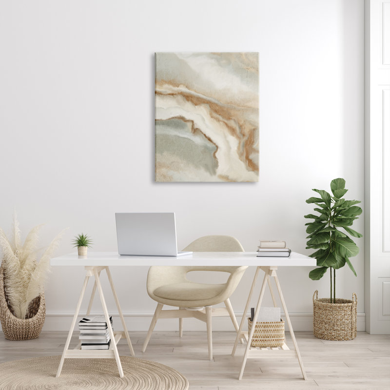 Abstrait, eau, design, brun, beige, gris - Impression sur bois, H 40 po x l 30 po x P 1,5 po, Toile tendue