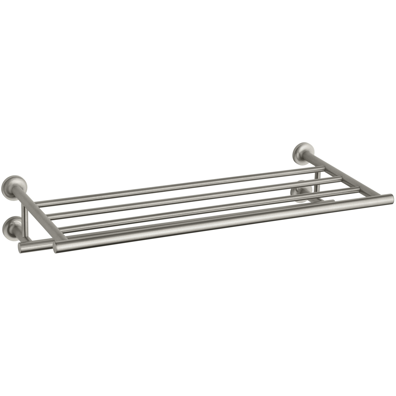 Purist 24" Hotelier Metal Wall-Mount Bathroom Shelf, Towel Holder, Vibrant Brushed Nickel