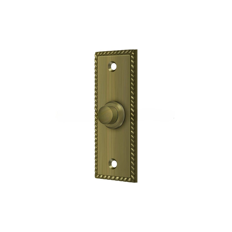 Deltana BBSR333U15 Bell Button, Rectangular with Rope Pattern in Brushed Nickel, Antique Brass