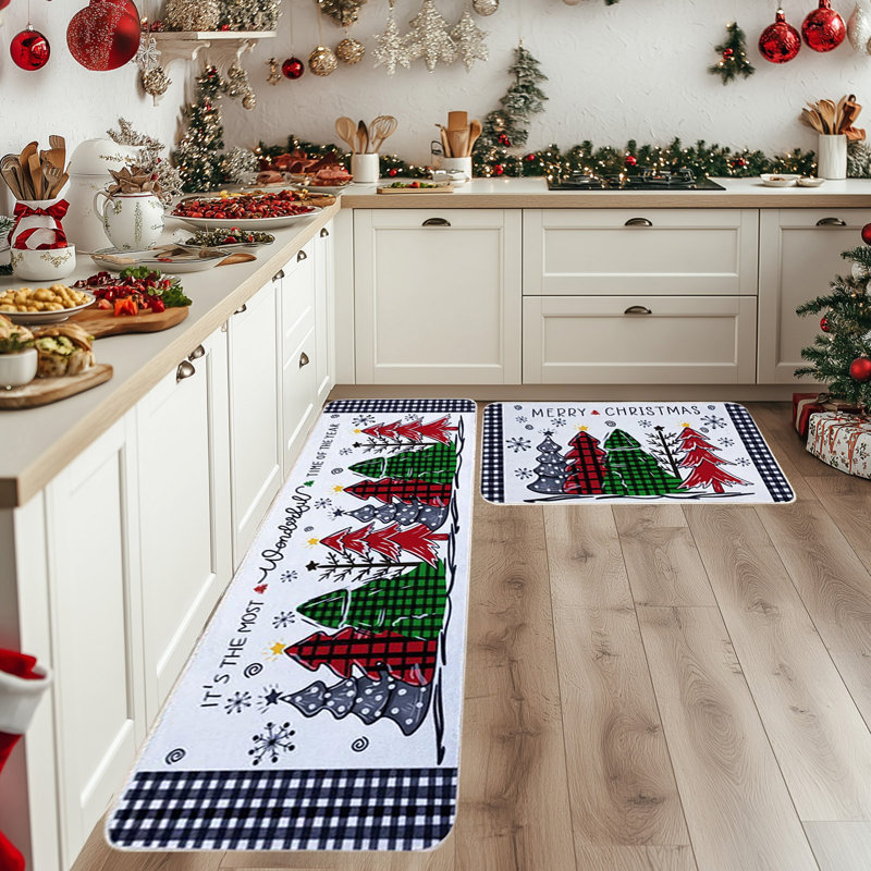  Ensemble de 2 tapis de cuisine de Noël pour tapis de sol antidérapant Merry Christmas Kitchen Decor, B
