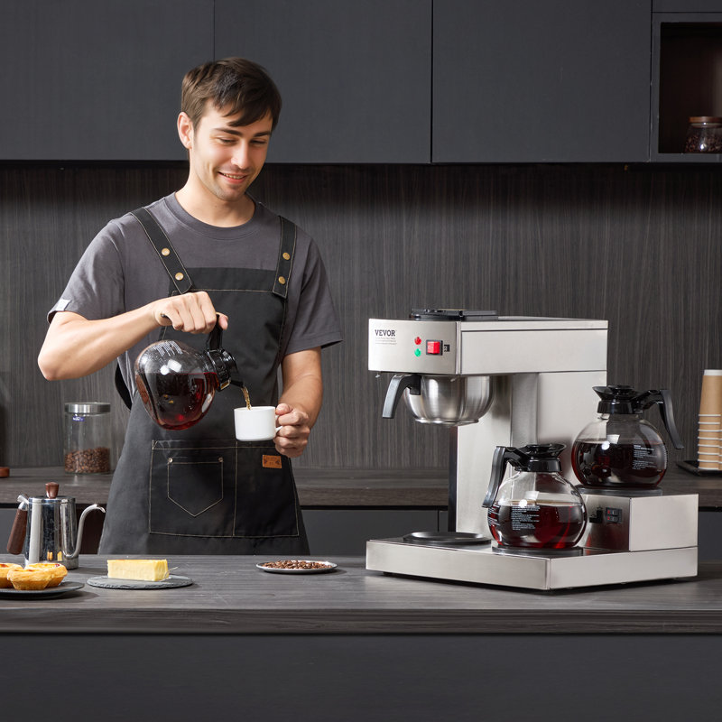 12 Cups Commercial Drip Coffee Maker with 3 Glass Carafes and 3 Warmers Office