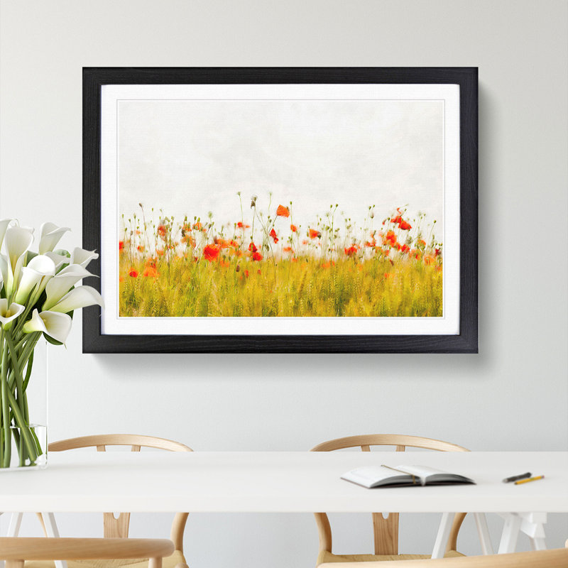 Field of Poppy Flowers - Picture Frame Graphic Art Print, 62cm H x 87cm W x 2cm D, Black Framed