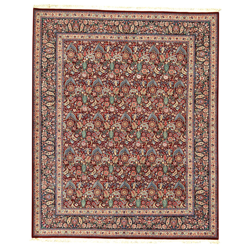 High-Quality Hand-Knotted Wine And Navy Area Rug