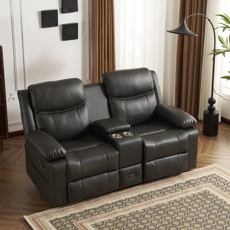 Power Brano Sofa ,Manual Double Recliner With Massage&Heat, RV Loveseat Chair Clearance With Side Pockets,Storage, Cup Holders For Living Room