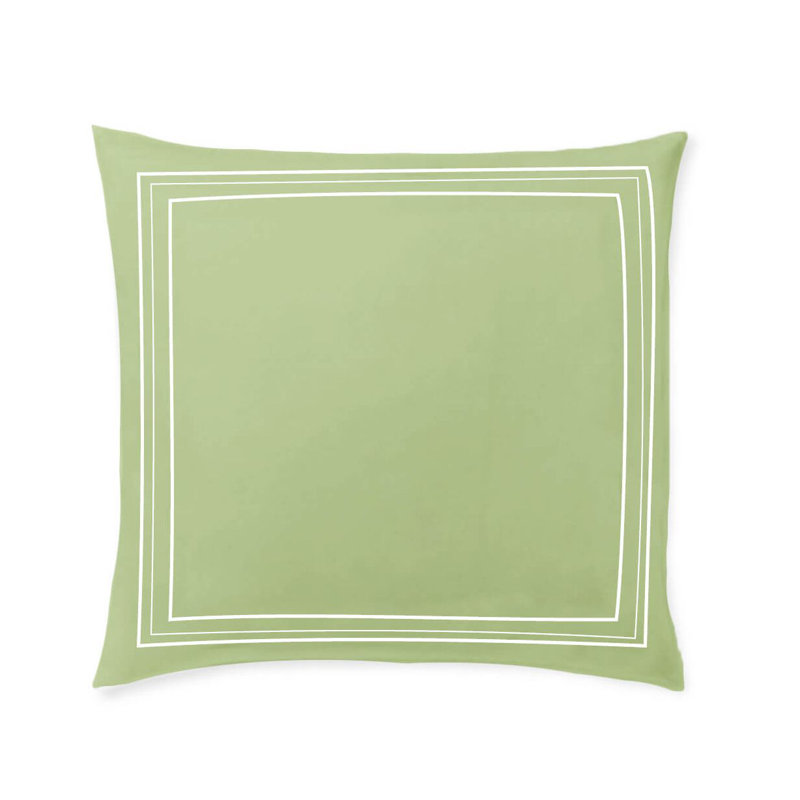 400TC Cotton Classic Luxurious Embroidery Sateen Solid Euro Sham, White/Sage, 26"H x 26"W
