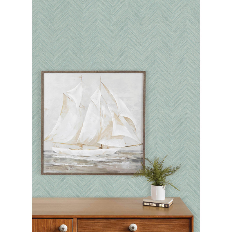 Papier peint Chevron en lin Aqua Caladesi, Aqua Blue