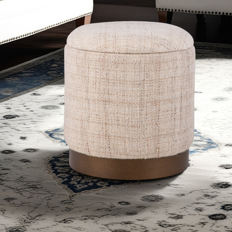 Elegant Beige 16" Round Ottoman with Hidden Storage Compartment