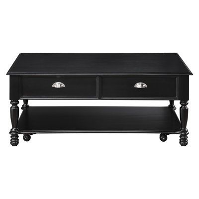 Stylish Classic Design Black Finish Lift Top Cocktail Table with Casters Bottom Shelf