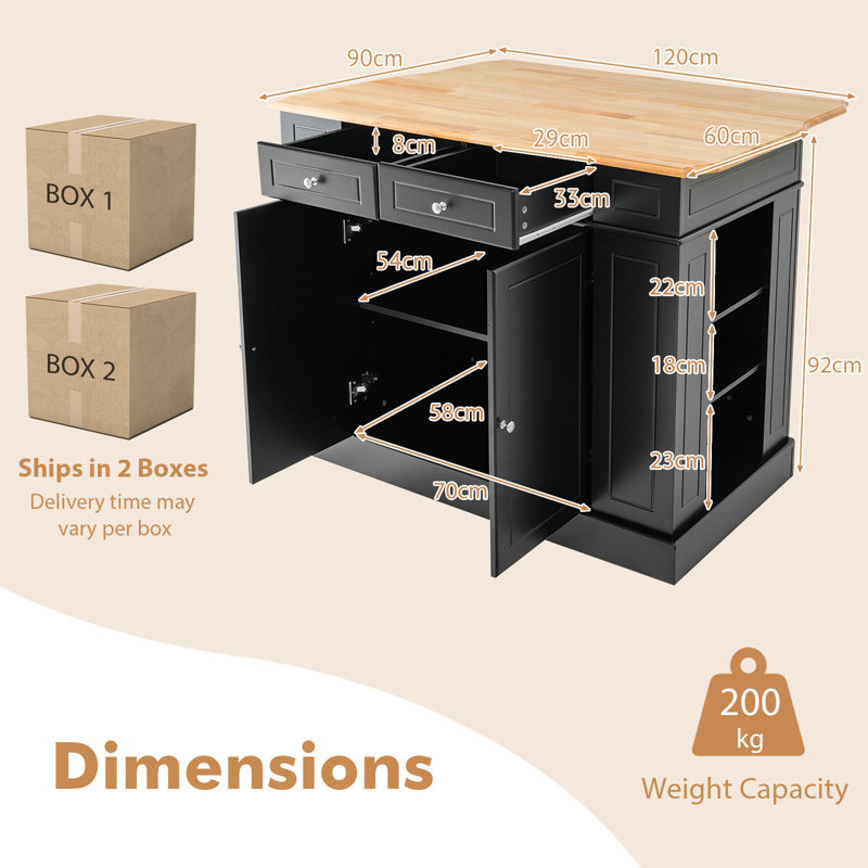 120 cm W Kitchen Island with Top