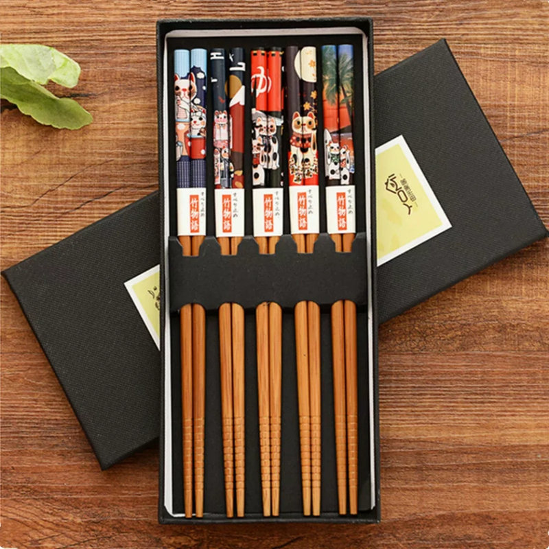 Ensemble de 5 paires de baguettes en bambou pour la cuisine