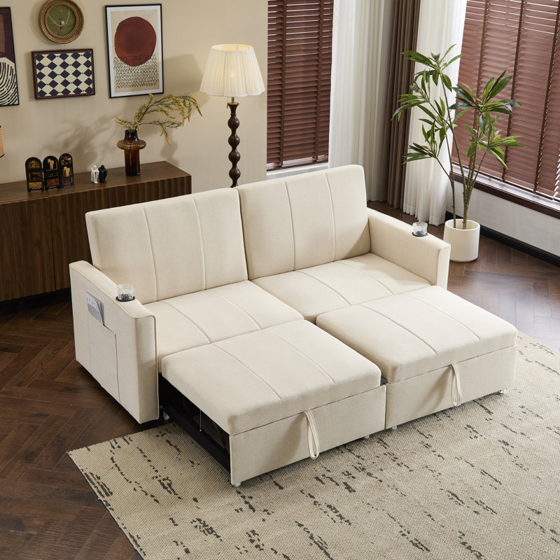 3-in-1 Convertible Sofa Bed With Storage - Adjustable Recliner To Bed, Beige