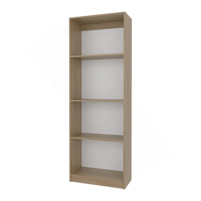 Bibliothèque plate Bear avec rangement ouvert et 4 tablettes, chêne naturel et blanc