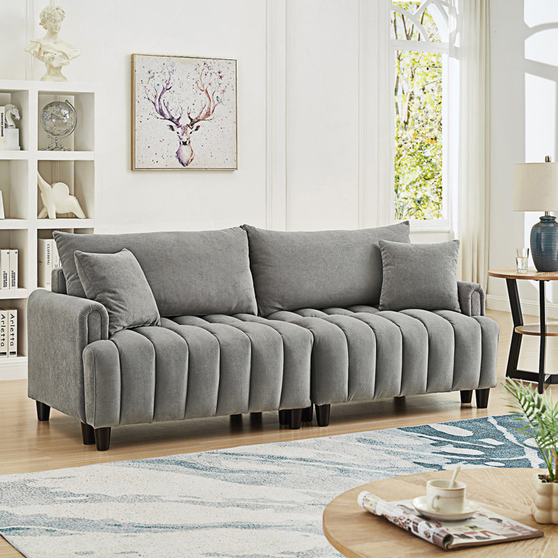 Canapé-lit futon, canapé-lit futon confortable avec 2 coussins carrés, canapé-lit convertible avec dossier réglable, Gris