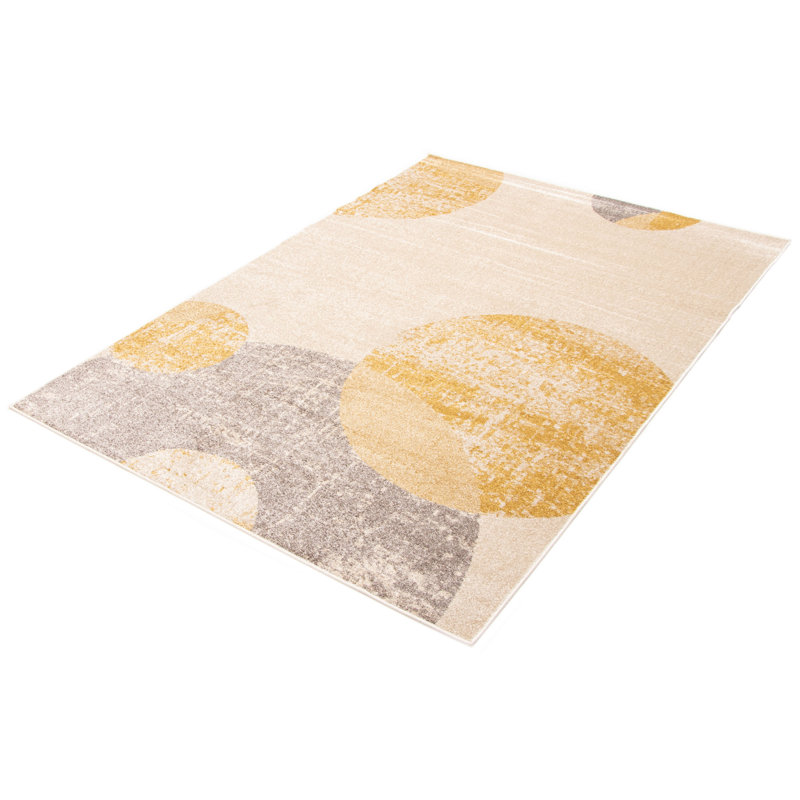 Tapis ivoire / doré à motif abstrait Jurgita, Rectangle 6 pi 7 po x 9 pi 6 po
