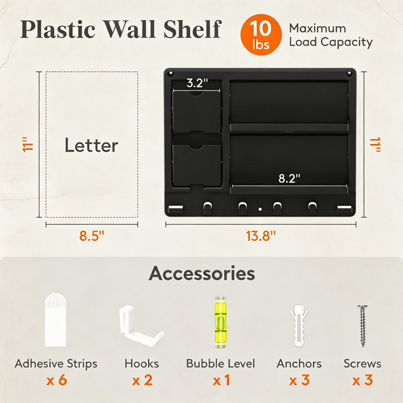 Black Plastic Dorm Bedside Shelf