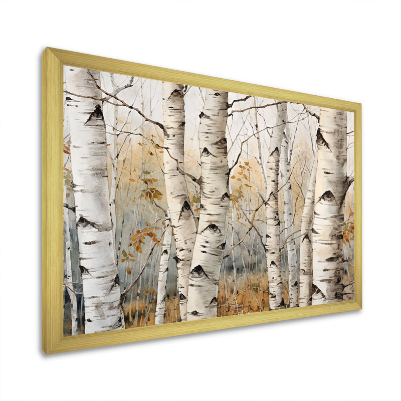«Beige Silver Birch Tree Beauty III - Tree Birch», reproduction sur toile, H 24 po x l 32 po x P 1 po, Cadre doré simple