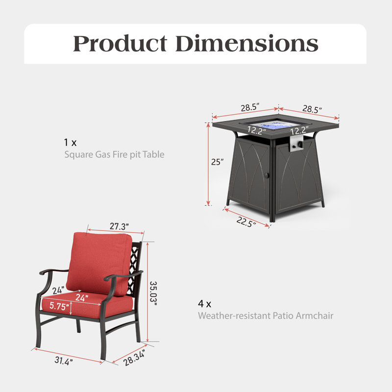 Asfand 4 - Person Outdoor Seating Group with Cushions, Red