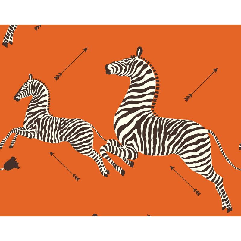 Zebras Animal Print Vinyl Wallpaper Roll, Orange