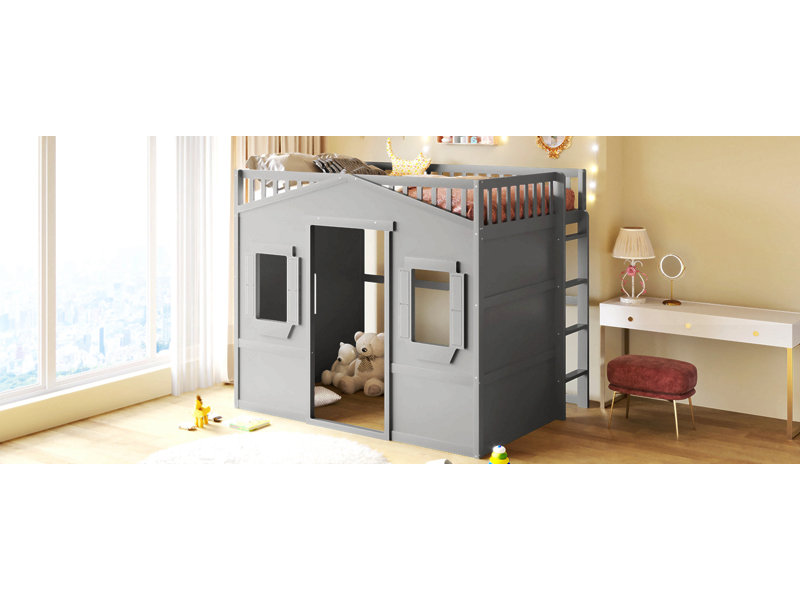 Lit mezzanine avec échelle House, Lit double, Gris