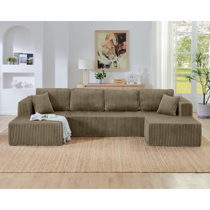 Canapé modulaire en U en forme de U, canapé modulaire compressé en velours côtelé de style minimaliste moderne, canapé-lit pour le salon, la chambre à coucher, canapé-lit compressé confortable - Design économe en espace - brun