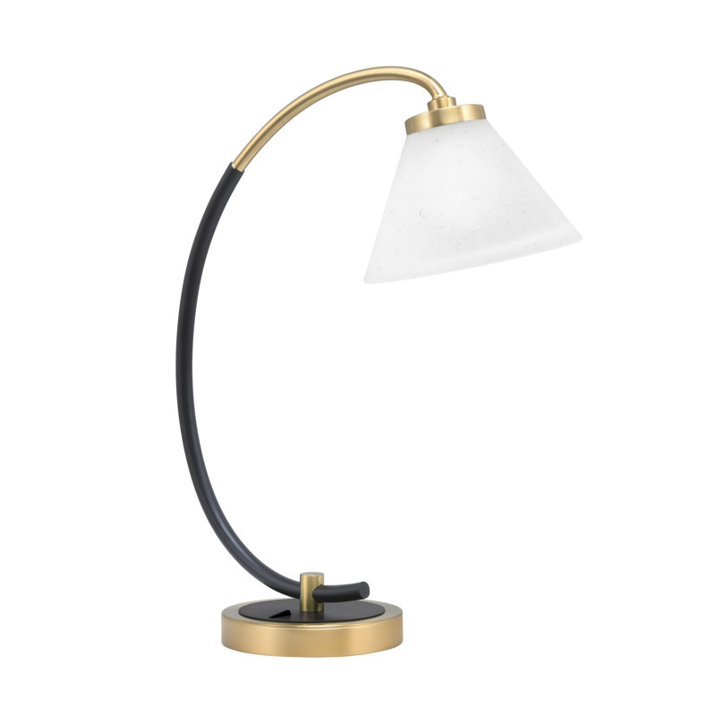 Lampe de bureau Ashville avec verre mousseline blanc 7 po, Blanc, Noir mat / laiton