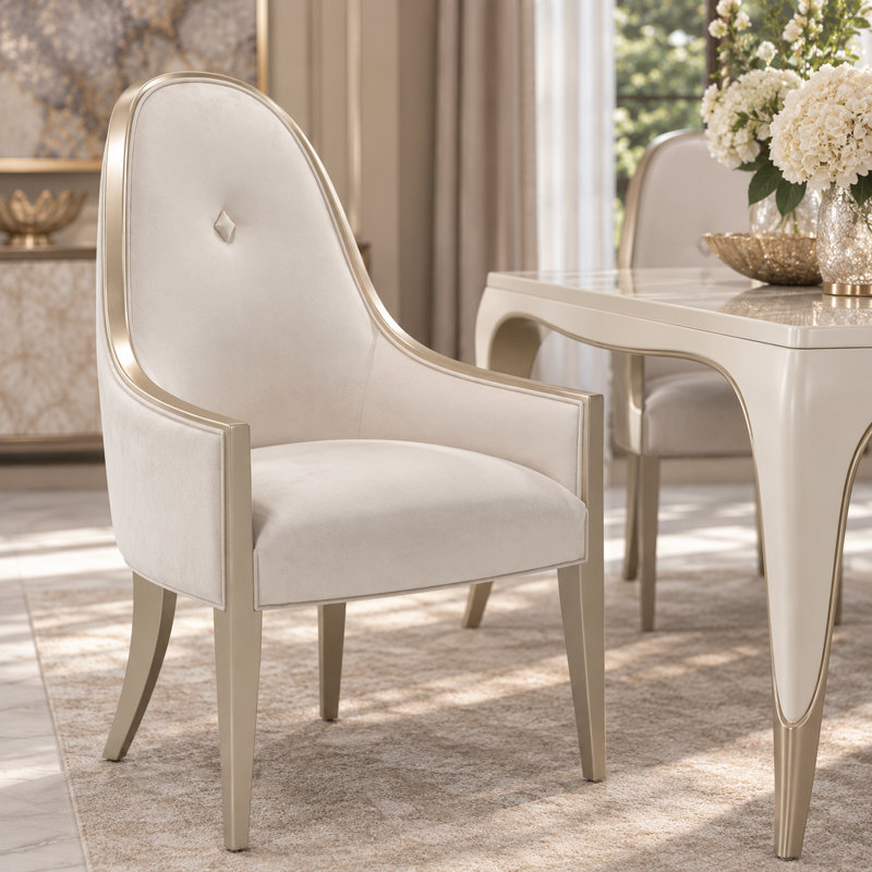 London Place Velvet Dining Arm Chair - Pearl
