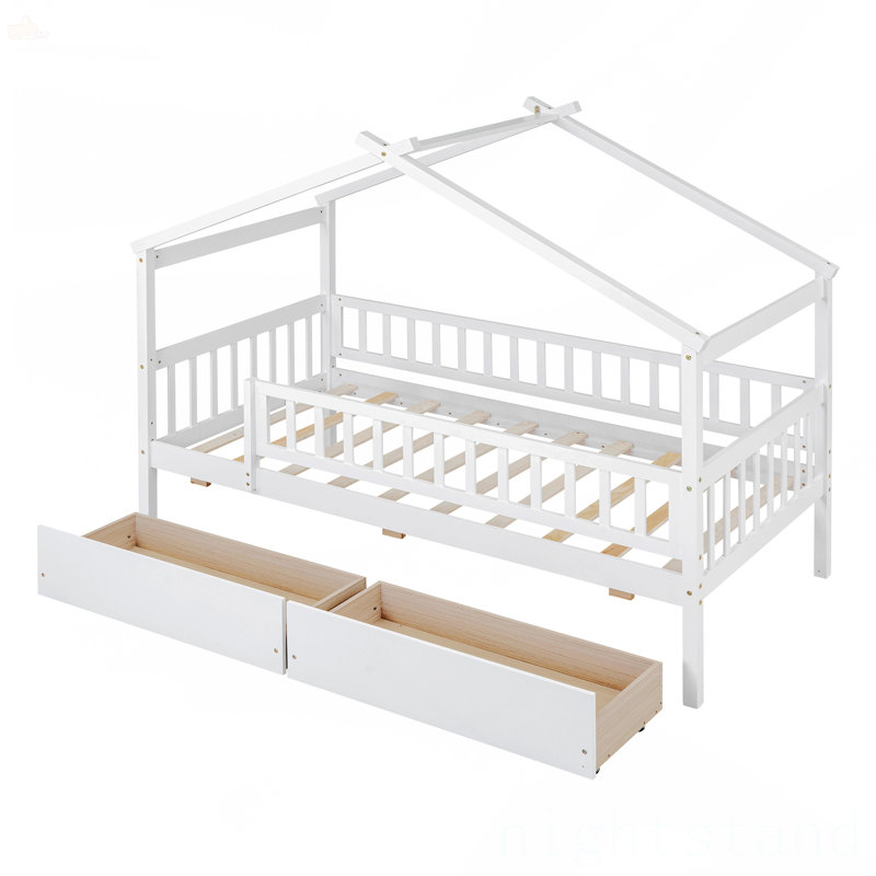 Lit simple en bois avec deux tiroirs