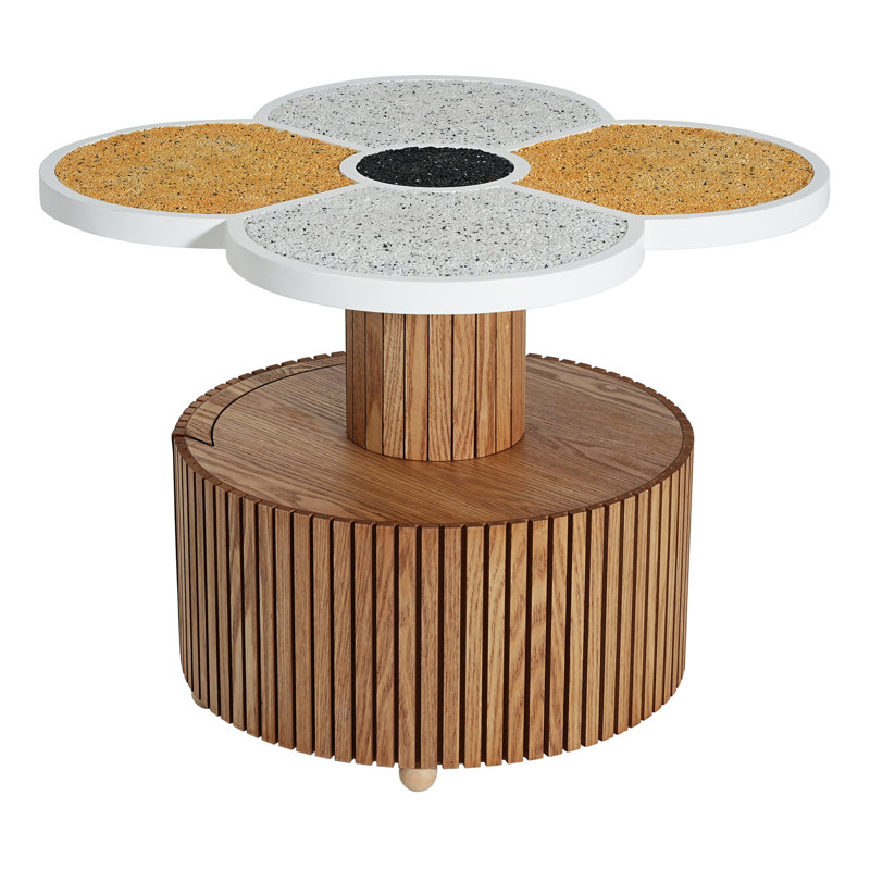 Table d'appoint en trèfle à quatre feuilles, style nordique, avec tiroir coulissant et âme en bois haute densité. Parfait pour les espaces douillets et contemporains.