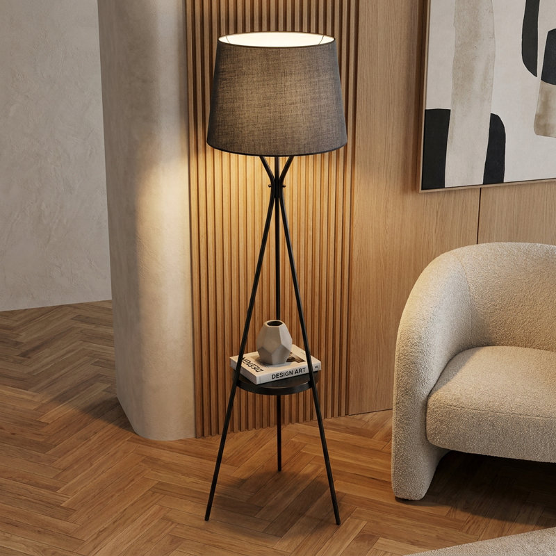 Lampe sur pied Solana à abat-jour à tambour noir