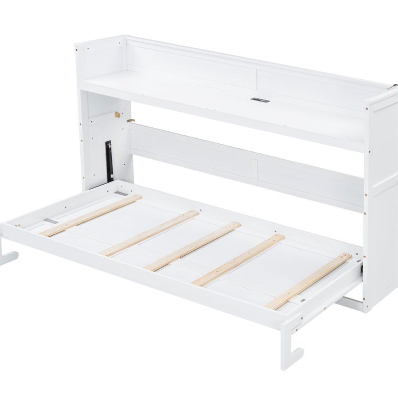 Bed Twin Xl With Desk, Led & . White Finish. Manufactured Employing Solid Wood And For A Versatile Home Office Or Guest Room Size Lights, White. Built Using