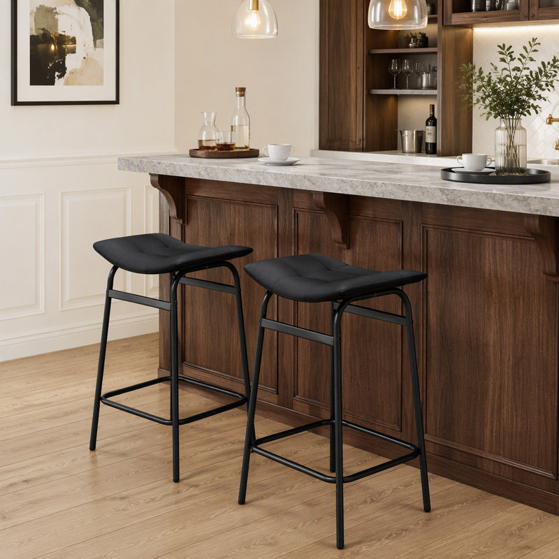 Ensemble de 2 tabourets de bar modernes en similicuir noir à hauteur de comptoir pour un confort et un style élégants