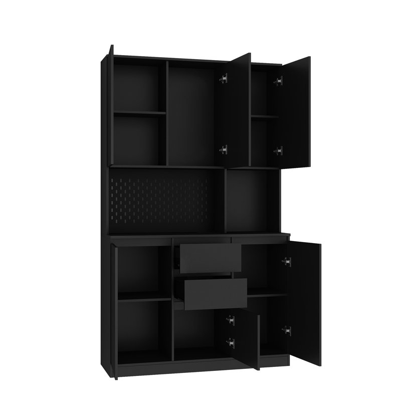 Armoire de cuisine avec station de charge, buffet autoportant avec tiroir, buffet contemporain pour l'intérieur, Noir