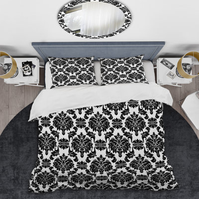 Black Damask Polyester Damask Duvet Cover