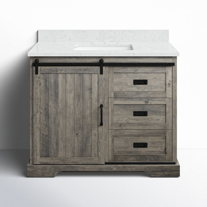 Ensemble de meuble-lavabo simple 42 po Cayden, Blanc de Carrare, Gris patiné