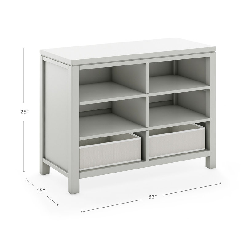 Gray Wooden Kids Double Open Art Storage with Fabric Bins